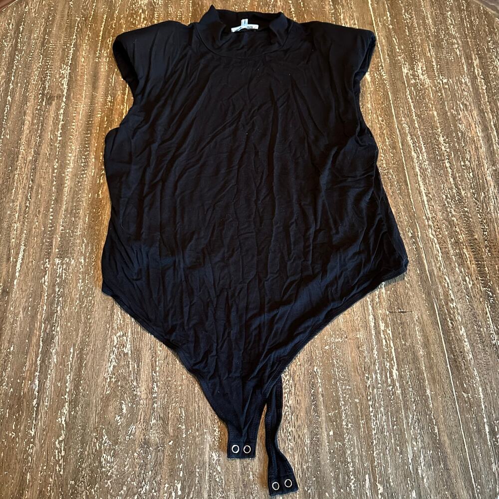 Good American Weightless Mock Neck Sleeveless Bodysuit Black Women’s Size 6